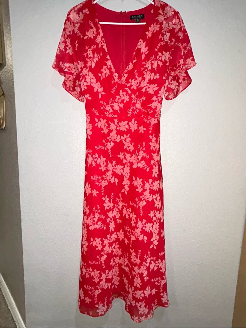 Lauren Ralph Lauren Red Floral Maxi Dress with Flutter Sleeves